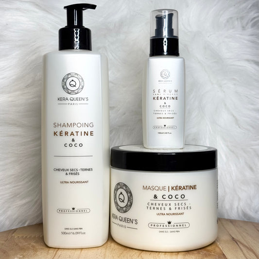 SHAMPOING + MASQUE + SÉRUM KÉRATINE ET COCO 🥥- CHEVEUX SECS & TERNES