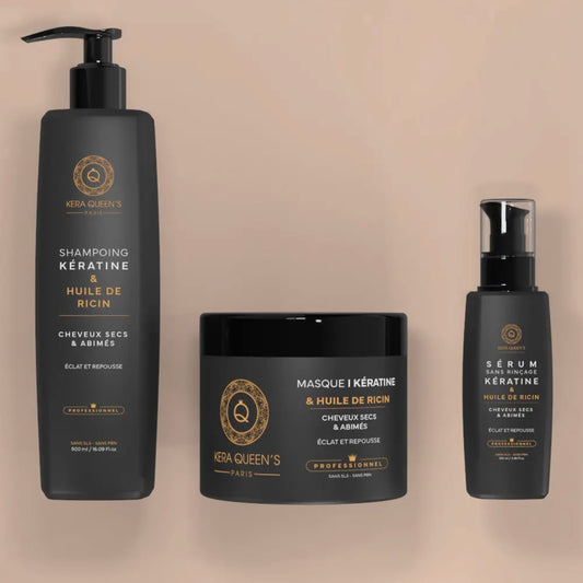 SHAMPOING + MASQUE + SÉRUM RICIN ET KÉRATINE - CHEVEUX SECS & POUSSE DE CHEVEUX